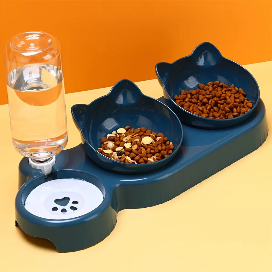 Bols à eau et à nourriture pour chats, avec mangeoire