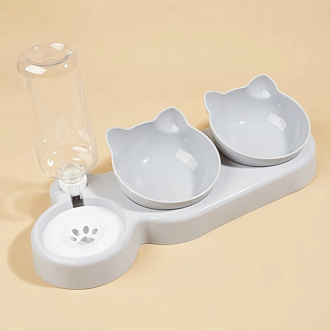 Bols à eau et à nourriture pour chats, avec mangeoire
